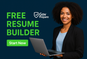 GovPrepare Free Resume Builder banner with Start Now button